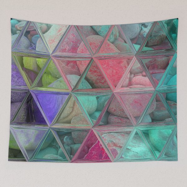 Item preview, Maximalist Abstract Art Triangles Mosaic over Colorful Beach Pebbles 1 of 4 designed and sold by Beachy.