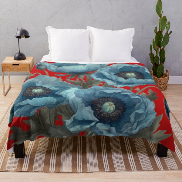 Item preview, Cluster Of Blue Poppies On Red designed and sold by HouseOfRosy.