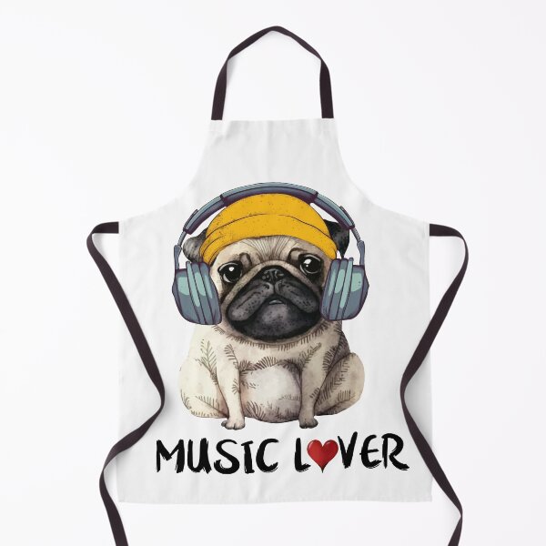 Item preview, Music lower pug. Adorable pug puppy in headphones. I love music Pug - letter quote. Humor poster, t-shirt composition, hand drawn print style. designed and sold by Anastasiia Yurevych.