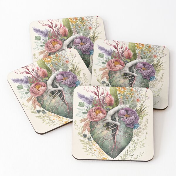 Item preview, Heart overgrown with florals - anatomy floral botanical watercolor illustration designed and sold by EmeraldeaArt.