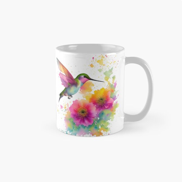 Aperçu de l'œuvre Aquarelle colorée d'un colibri près d'une fleur épanouie créée et vendue par CoolPixels.