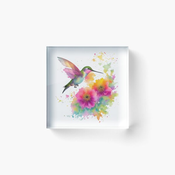 Item preview, Colorful watercolor painting of a hummingbird near blooming flower designed and sold by CoolPixels.