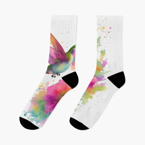 Aperçu de l'œuvre Aquarelle colorée d'un colibri près d'une fleur épanouie créée et vendue par CoolPixels.