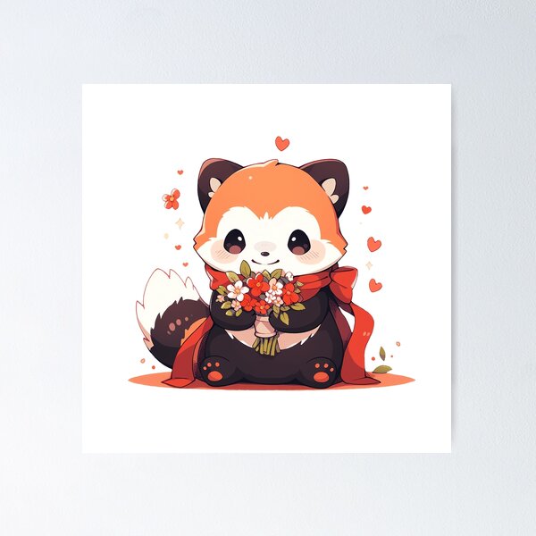 Artikel-Vorschau von Niedlicher Kawaii Roter Panda mit Blumen, designt und verkauft von CozyKawaiiArt.
