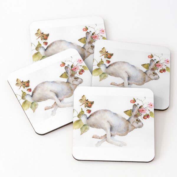Item preview, Watercolor Rabbit or Hare with Wild Strawberries original fine art designed and sold by Anne Marie Propst.