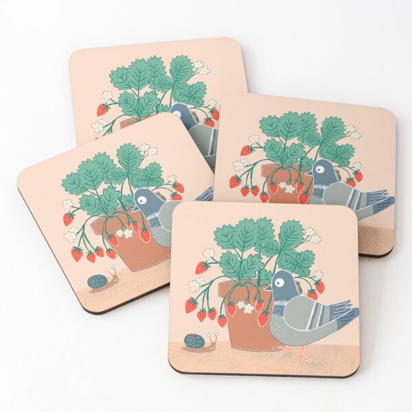 Item preview, Strawberry Picnic - pigeon and snail with strawberry plant designed and sold by abi bryan design.