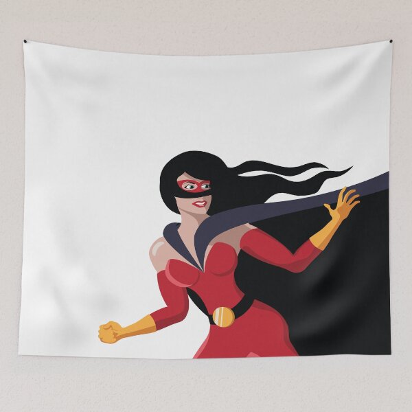 Item preview, Female super hero illustration. Strong woman in tights and a black cape. designed and sold by La Cartoonista.