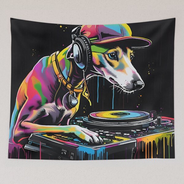 Item preview, Cool Whippet as a DJ on Mixing Decks designed and sold by Ameiva-Apparel.