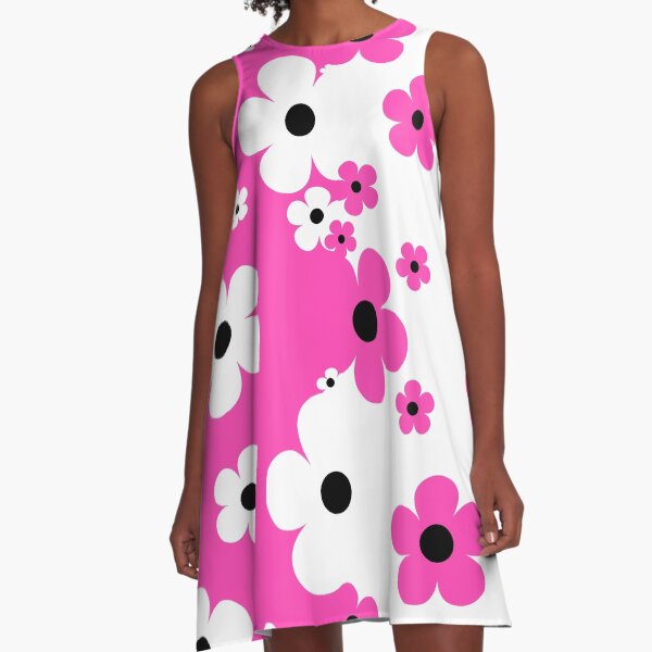 Item preview, 60's Retro Pop Small Flowers in Hot Pink and White, Black designed and sold by MellowCat.
