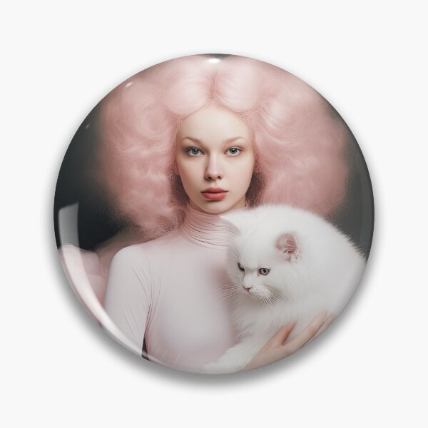 Item preview, Portrait of woman in pink with white cat designed and sold by FlatLandPrints.
