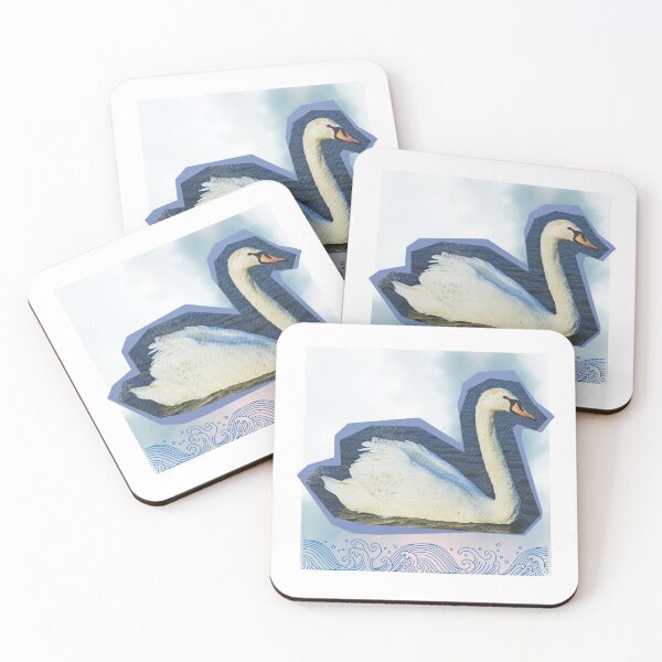 Item preview, ิWhite Swan in a Blue Lake poster style cut and paste with japanese water wave designed and sold by uriwe.