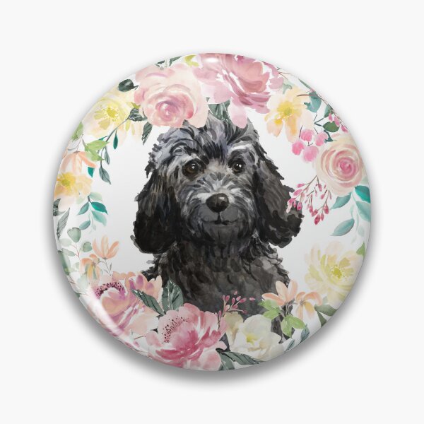 Item preview, Black Cockapoo Pastel Pink and Yellow Floral Wreath designed and sold by HugsAndPrints.