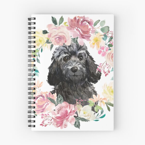 Item preview, Black Cockapoo Pastel Pink and Yellow Floral Wreath designed and sold by HugsAndPrints.