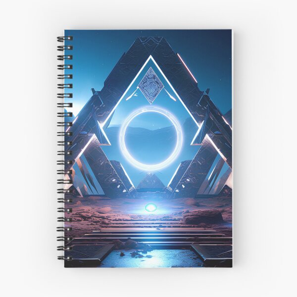 Item preview, Bioluminicent neom glowing stargate in front of a pyramid, cinematic designed and sold by Gabi.Media.