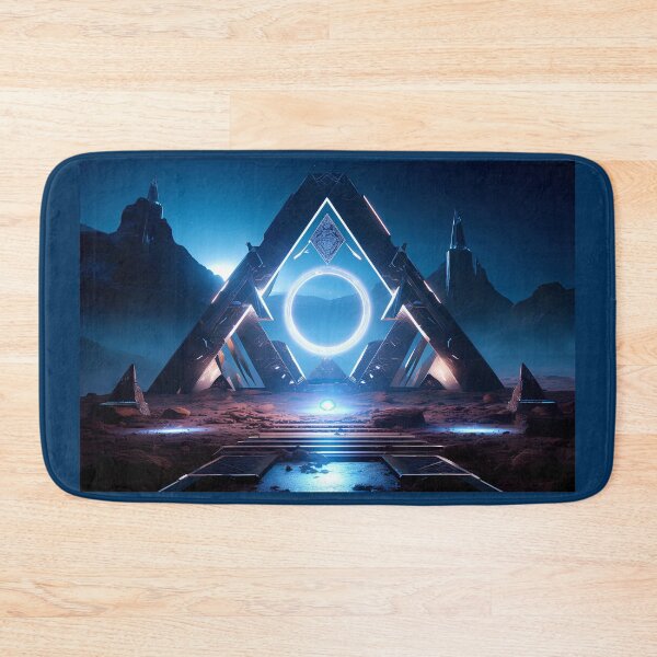 Item preview, Bioluminicent neom glowing stargate in front of a pyramid, cinematic designed and sold by Gabi.Media.