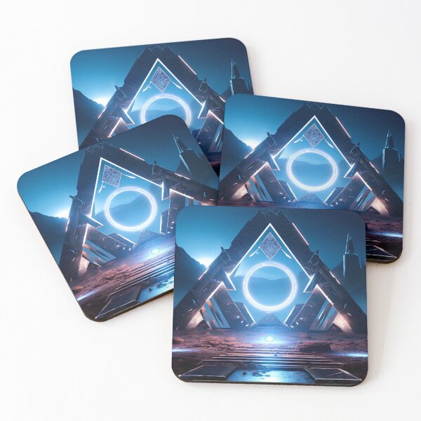 Item preview, Bioluminicent neom glowing stargate in front of a pyramid, cinematic designed and sold by Gabi.Media.