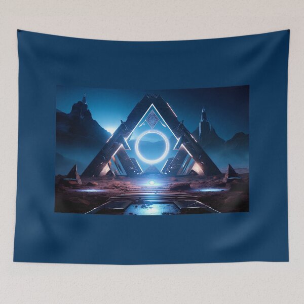 Item preview, Bioluminicent neom glowing stargate in front of a pyramid, cinematic designed and sold by Gabi.Media.