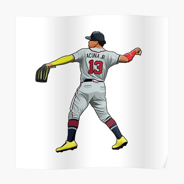 MW MERWEZI Ronald Acuña Jr. Jersey Art Atlanta Braves MLB Wall Art Home Decor Hand Made Framed Poster Canvas Print(Stretched on Wood, 12x18)