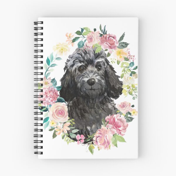 Item preview, Black Cockapoo Oval Pastel Pink and Yellow Floral Wreath designed and sold by HugsAndPrints.