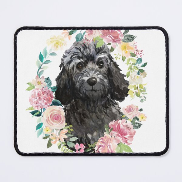Item preview, Black Cockapoo Oval Pastel Pink and Yellow Floral Wreath designed and sold by HugsAndPrints.