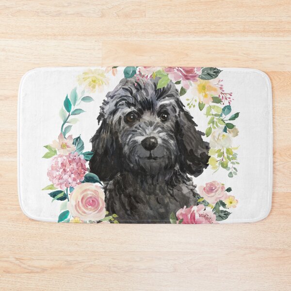 Item preview, Black Cockapoo Oval Pastel Pink and Yellow Floral Wreath designed and sold by HugsAndPrints.