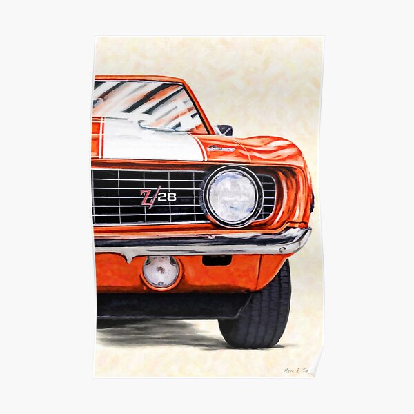 1969 Camaro Artwork - Hugger Orange - Classic Camaro Muscle Car Poster
