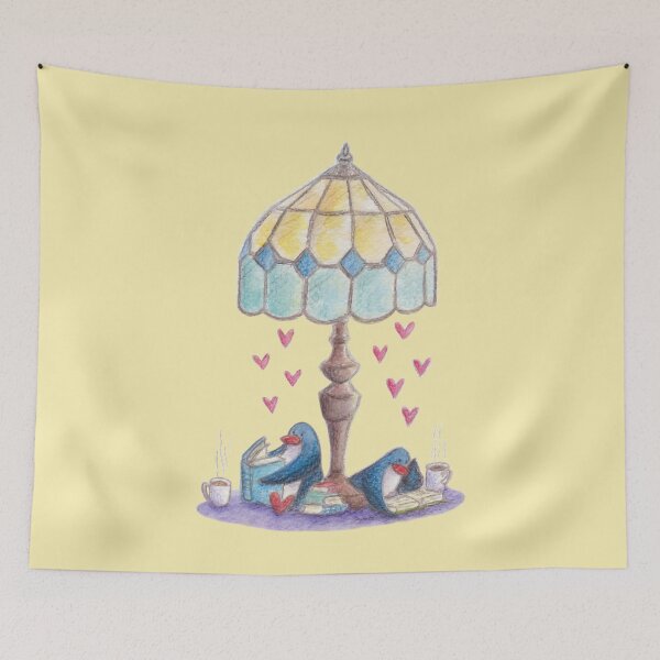 Item preview, Two penguins reading books under a retro lamp designed and sold by PenguinGirl-Art.
