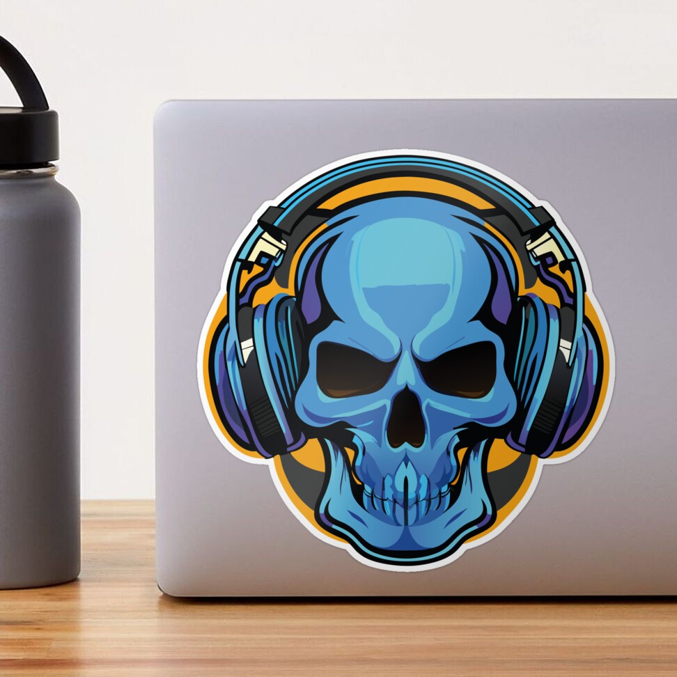 Decorative Skull with Headphones On Sticker