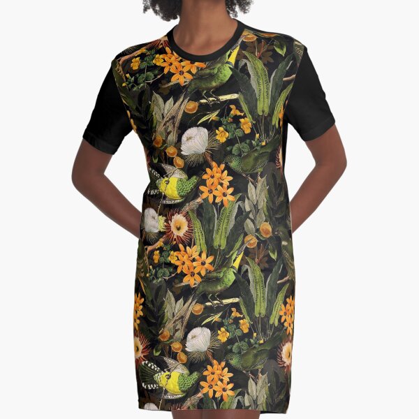 Item preview, Birds In Tropical Flower Garden  - black NightGarden  designed and sold by UtArt.