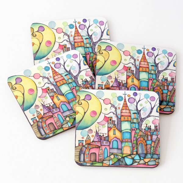 Item preview, Geometric image of fairy village in springtime Sticker designed and sold by Gabi.Media.