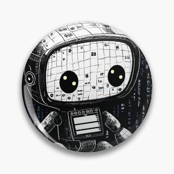 Item preview, Engraving of a cute friendly black robot that is made out of computer code, with programming code on its skin, digital art designed and sold by Gabi.Media.