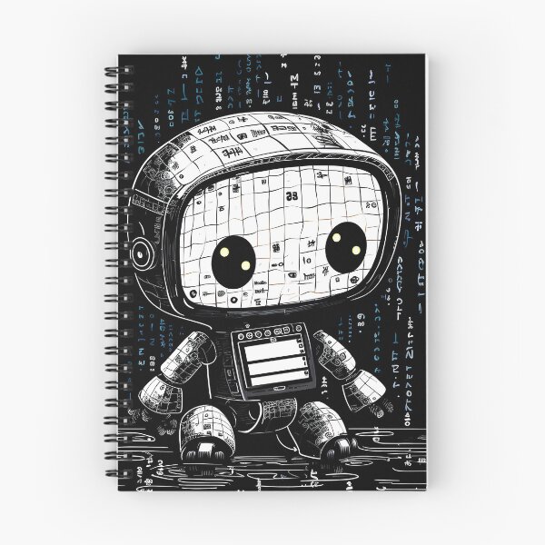 Item preview, Engraving of a cute friendly black robot that is made out of computer code, with programming code on its skin, digital art designed and sold by Gabi.Media.