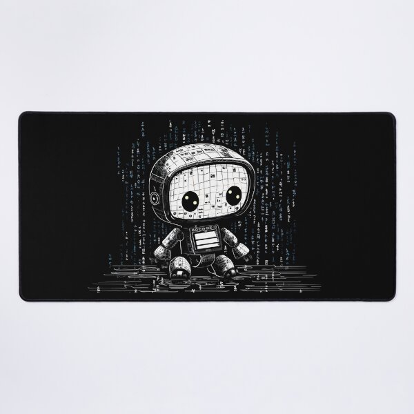 Item preview, Engraving of a cute friendly black robot that is made out of computer code, with programming code on its skin, digital art designed and sold by Gabi.Media.