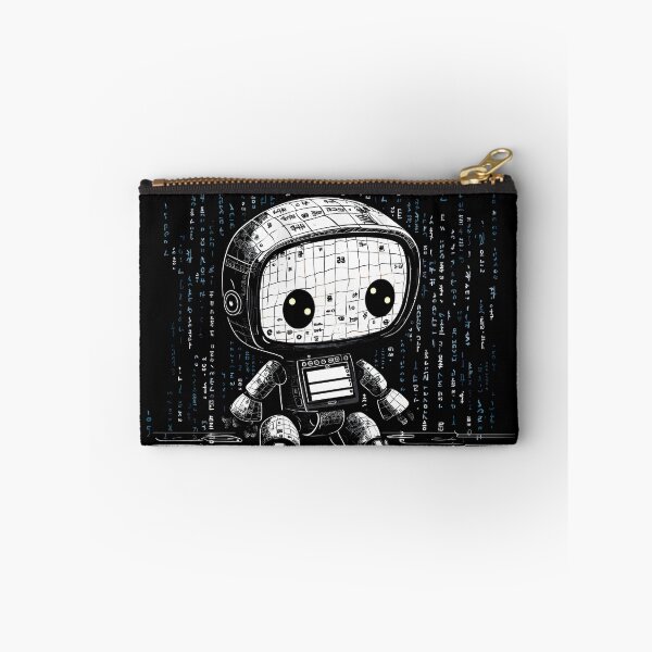 Item preview, Engraving of a cute friendly black robot that is made out of computer code, with programming code on its skin, digital art designed and sold by Gabi.Media.