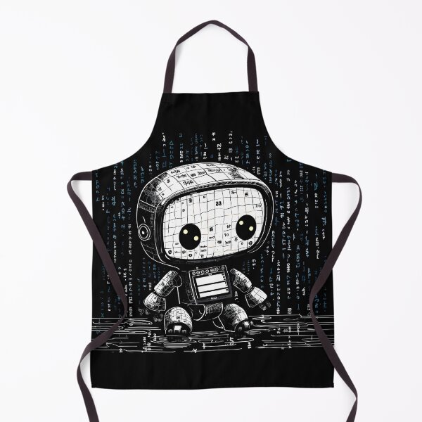 Item preview, Engraving of a cute friendly black robot that is made out of computer code, with programming code on its skin, digital art designed and sold by Gabi.Media.