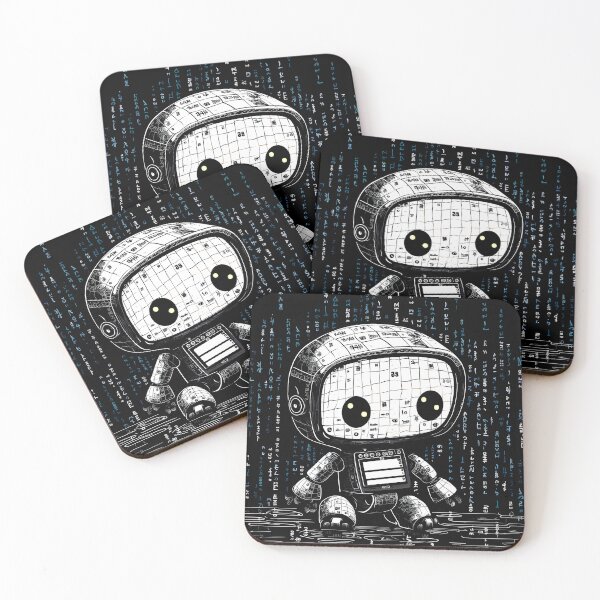 Item preview, Engraving of a cute friendly black robot that is made out of computer code, with programming code on its skin, digital art designed and sold by Gabi.Media.