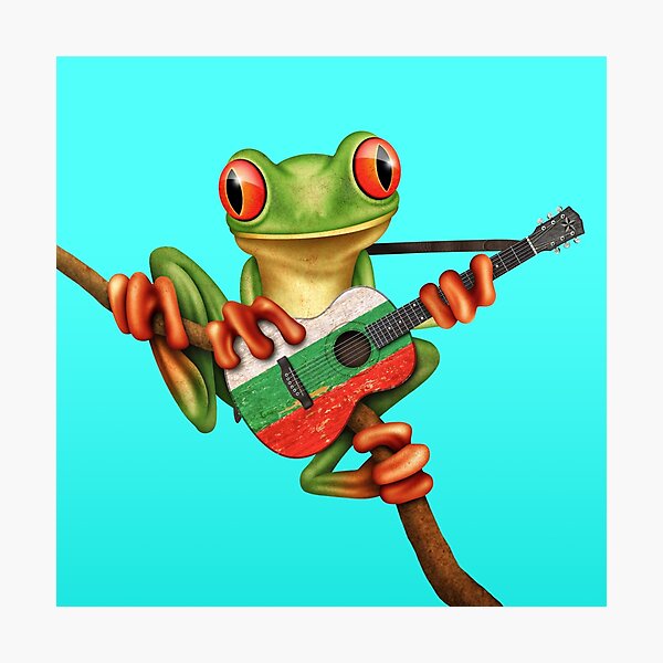 Item preview, Tree Frog Playing Bulgarian Flag Guitar designed and sold by JeffBartels.