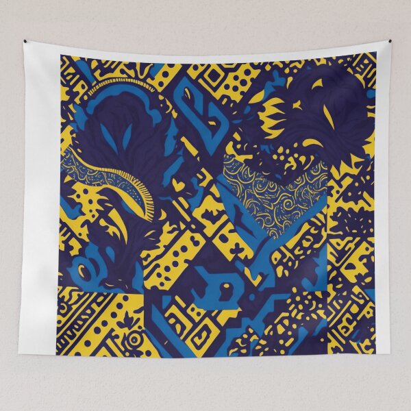 Item preview, yellow and blue african print pattern designed and sold by womenandflowers.