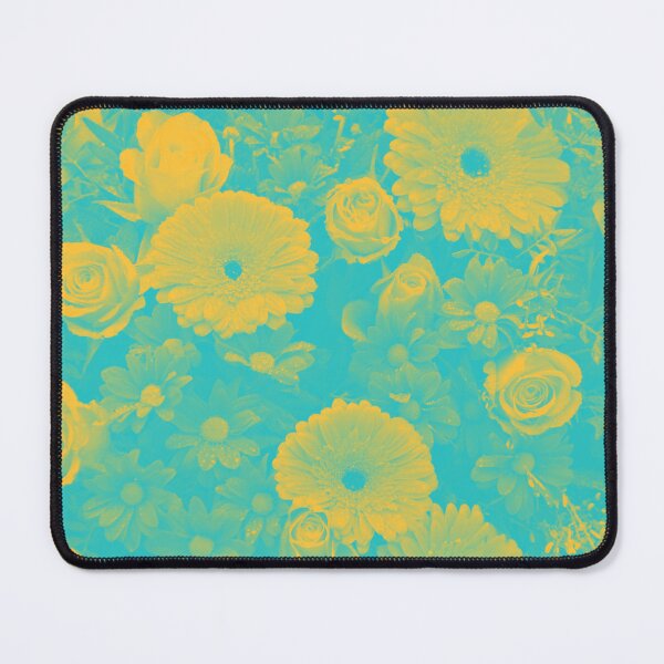 Item preview, Psychedelic Aesthetic Duotone Flowers in Cyan and Yellow designed and sold by Trish Dish.