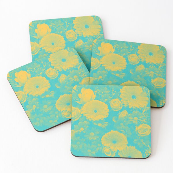 Item preview, Psychedelic Aesthetic Duotone Flowers in Cyan and Yellow designed and sold by Trish Dish.