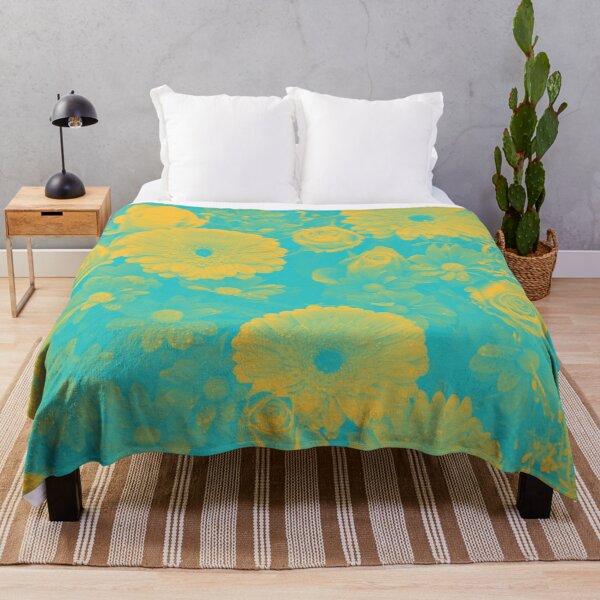 Item preview, Psychedelic Aesthetic Duotone Flowers in Cyan and Yellow designed and sold by Trish Dish.