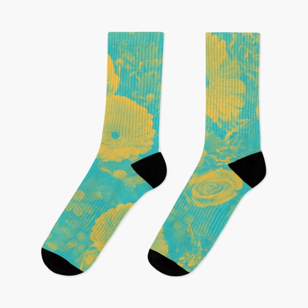 Item preview, Psychedelic Aesthetic Duotone Flowers in Cyan and Yellow designed and sold by Trish Dish.