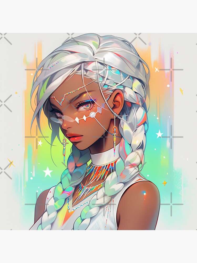 Colorful Braid Cyberpunk Anime Girl | Sticker