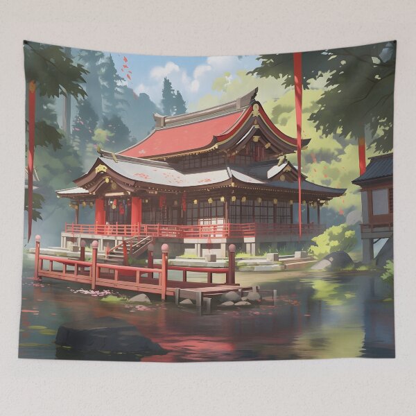 Item preview, Asian Style House on a Lake  designed and sold by ArtbyAiGallery.