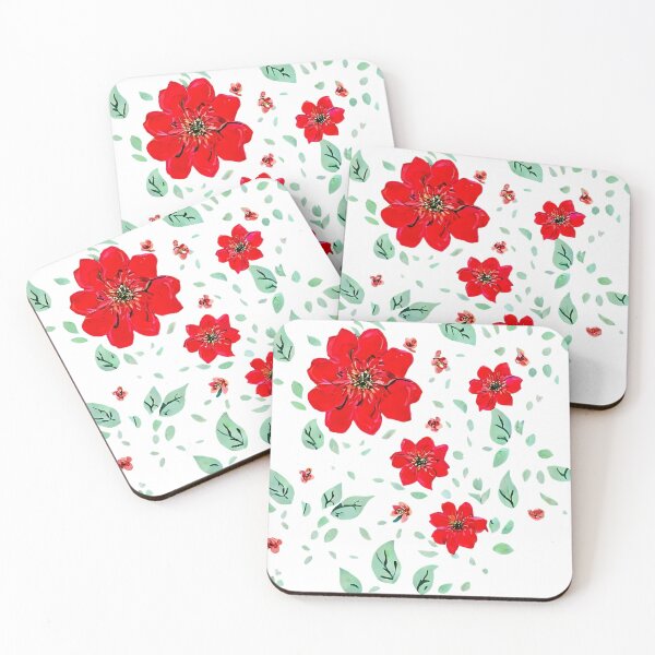 Item preview, Red Flowers, Green Leaves Floral Pattern designed and sold by RobotWear.