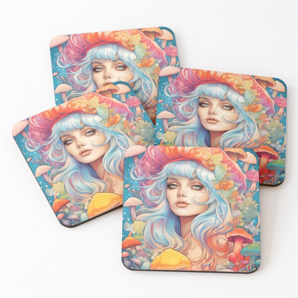 Item preview, Psychedelic Mushroom Woman Pastel and Candy Color Art Print designed and sold by Alcyonian.