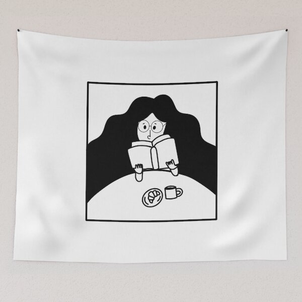 Item preview, Woman reading at a coffee shop designed and sold by Gwendesigns.
