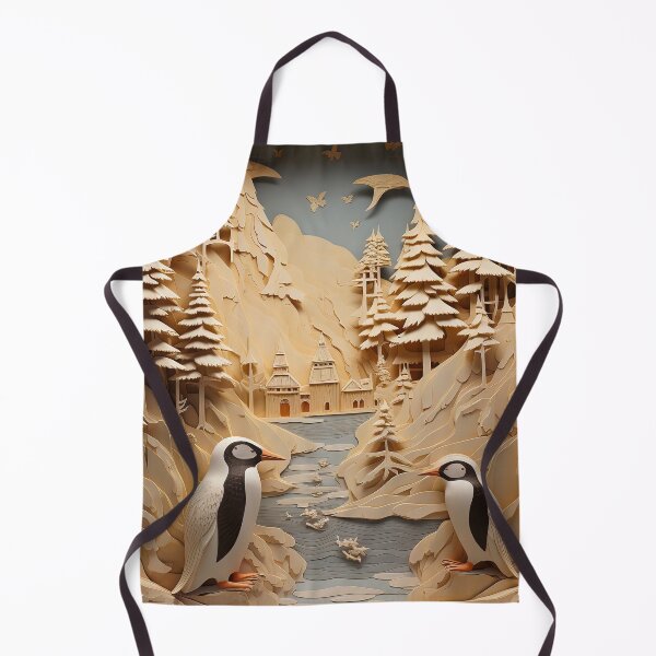 Item preview, Penguins in winter scene with trees and stream carved look designed and sold by Inktown.
