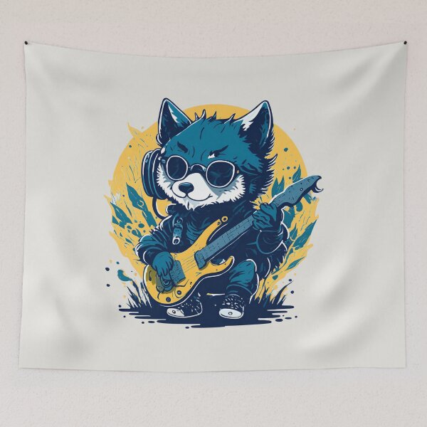Item preview, cute and quirky baby wolf playing electric guitar designed and sold by SweetbeStore.