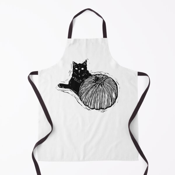 Item preview, Black Cat with Pumpkin Linocut designed and sold by inkandhue.